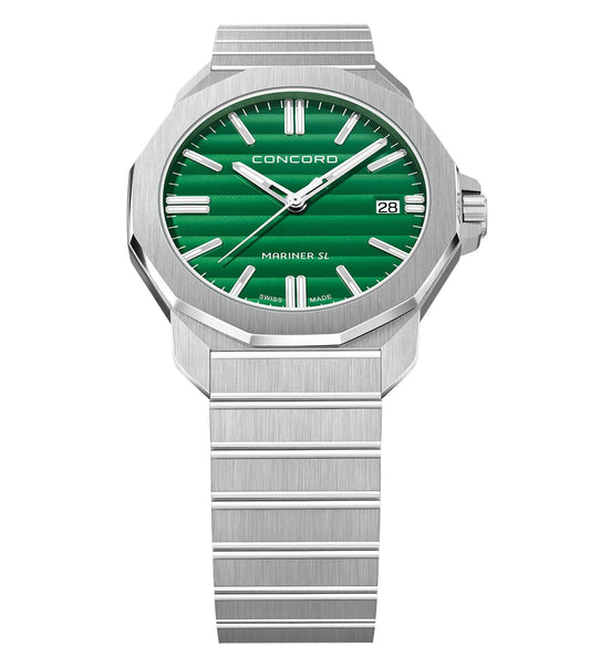 Stainless steel,
green dial