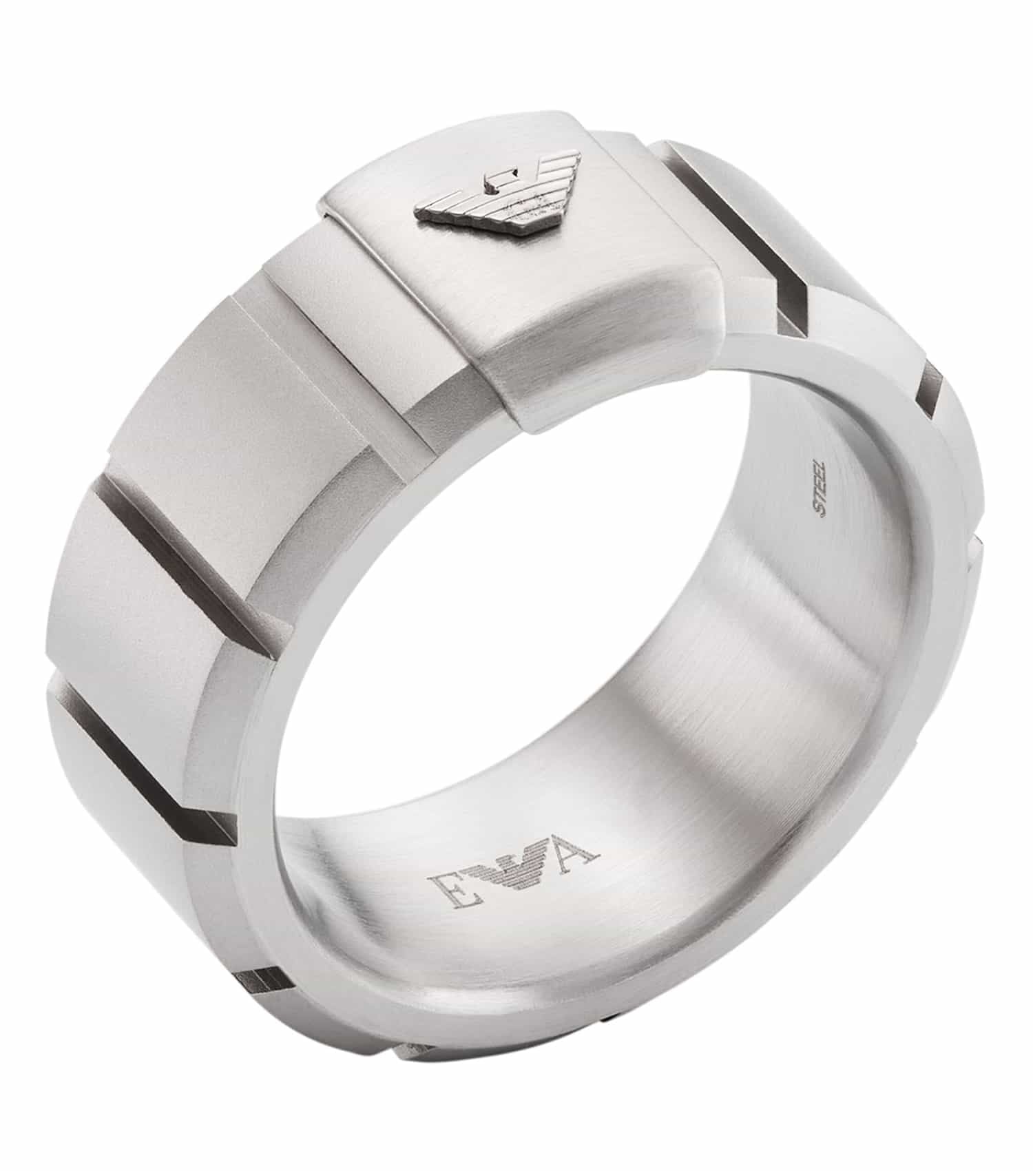 Men Eagle Logo Ring Silver Stainless Steel