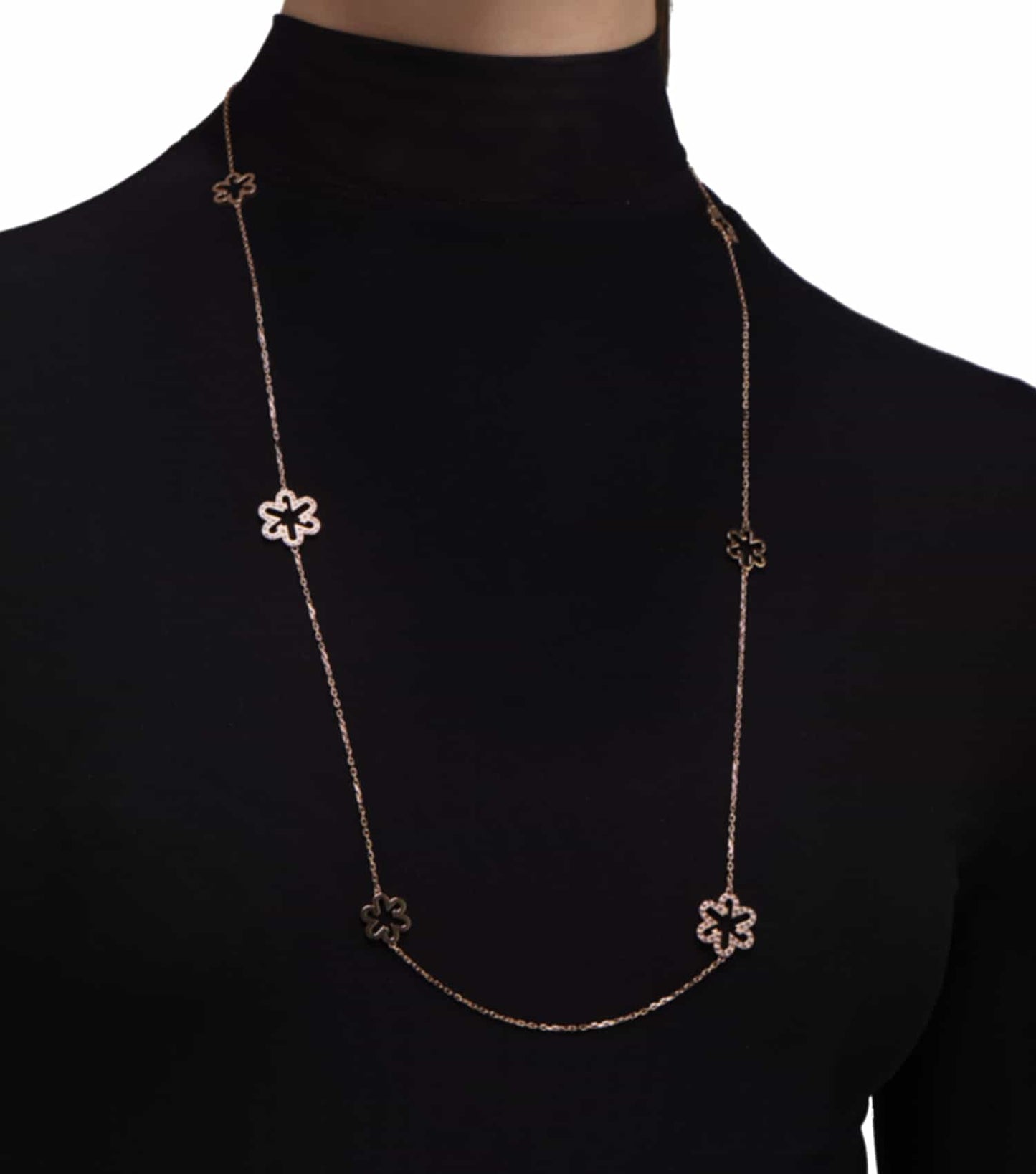 Women Fleur Necklace Gold Stainless steel & crystals