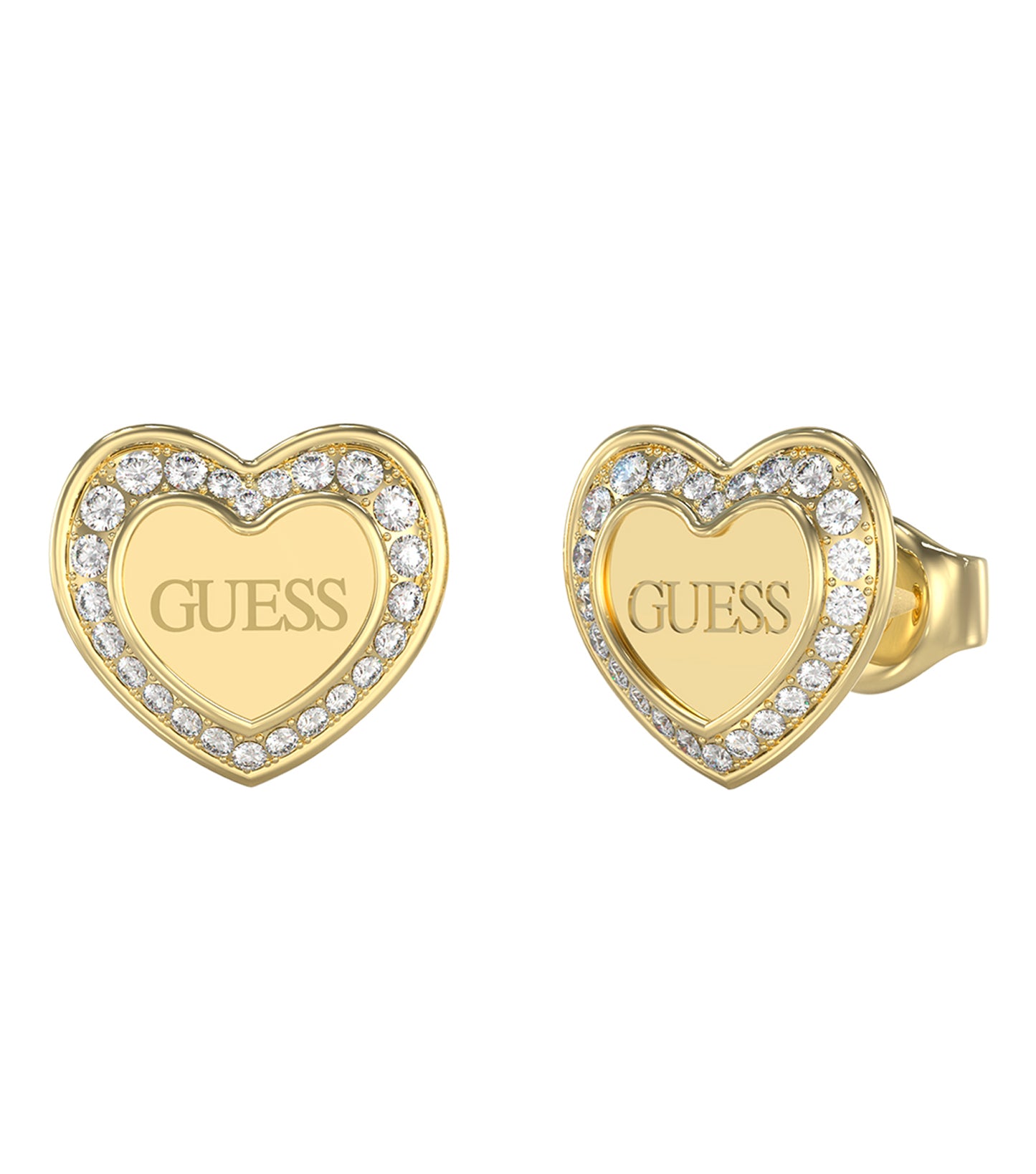 Women Guess ID Earrings Gold Steel