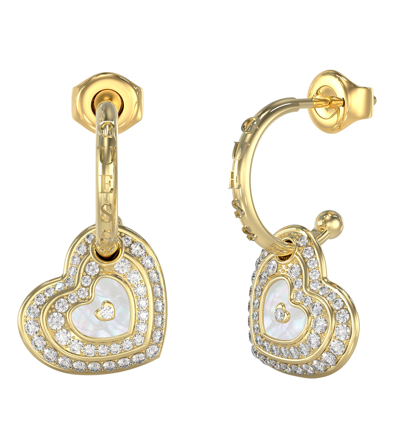 Women Guess Id Earrings Gold Steel